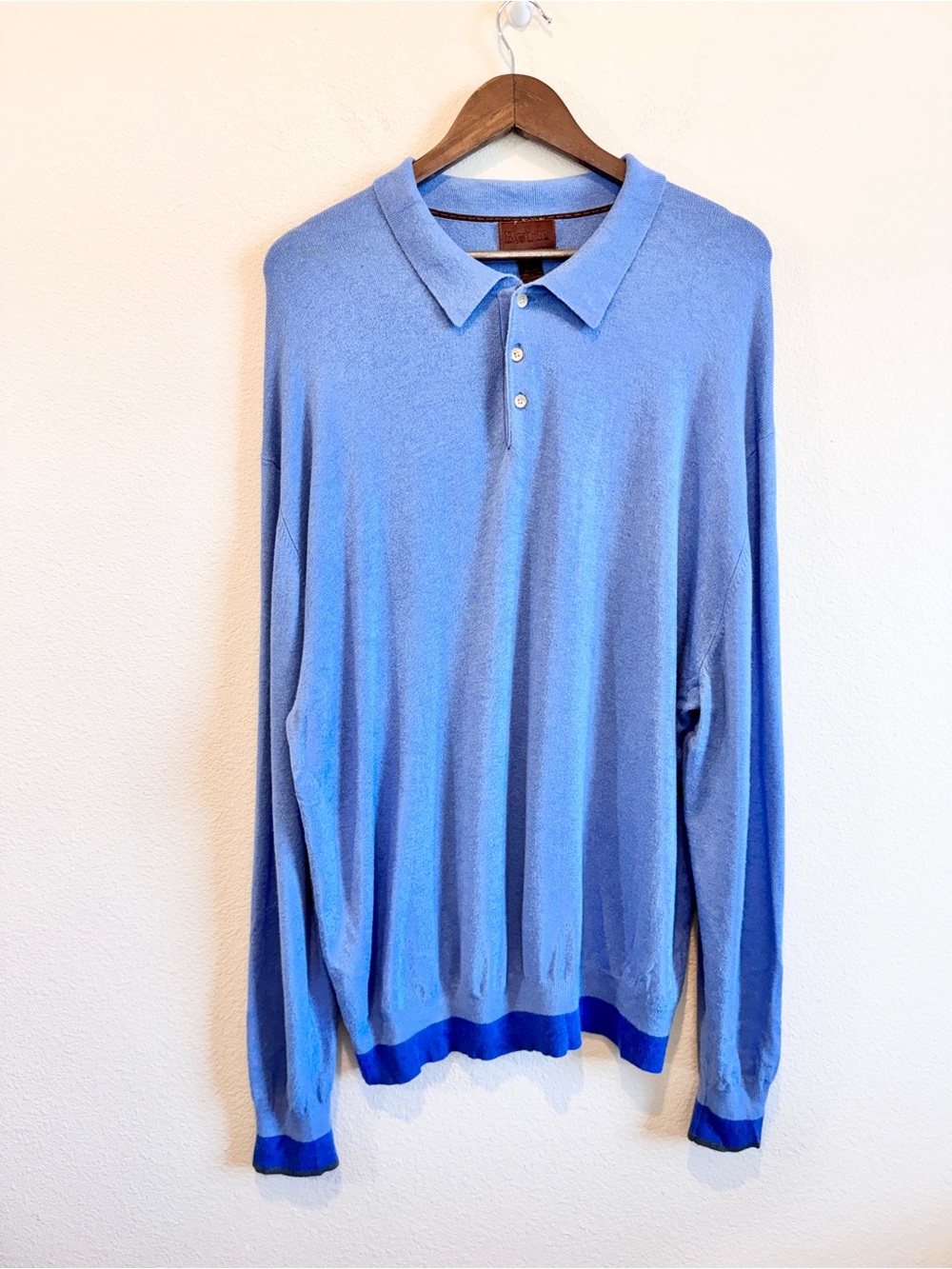 Born Silk Cashmere Polo Sweater Quiet Luxury Old Money Blue XL Soft Luxe G51